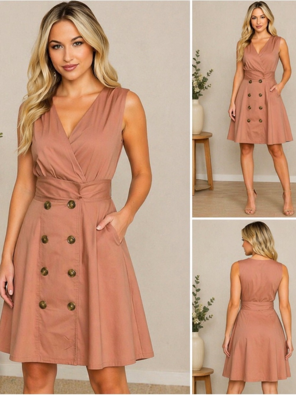 Vero Moda Blush Trench Midi Dress Small Belted Double Breasted Shirt Dress